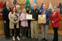 Sally Saunders and the City Council present the award to Alan Billingsley